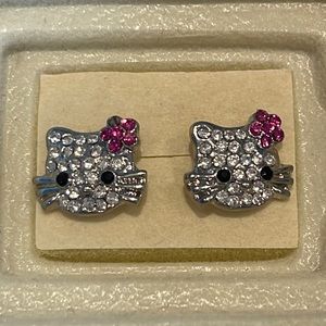 Hello Kitty Crystal Rhinestones Bling Stud Earrings
